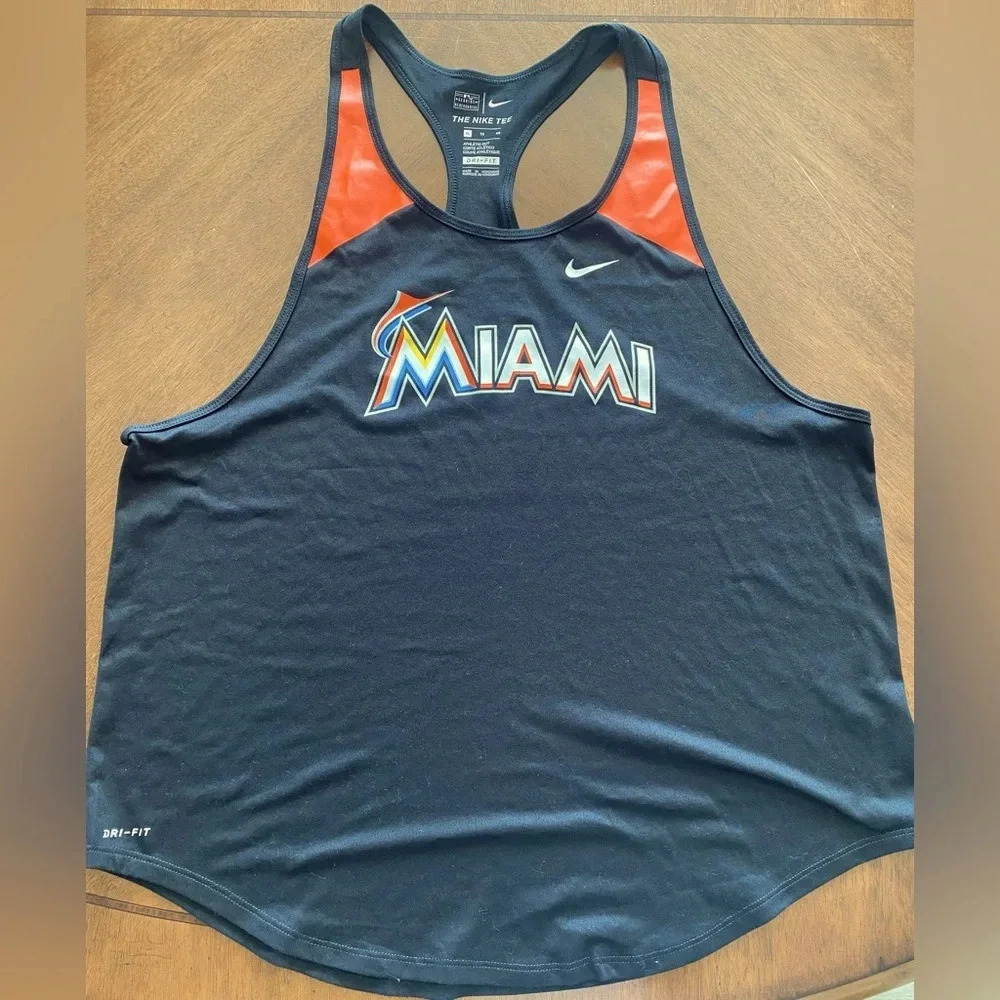 Nike Women’s Baseball Marlin’s Dri-Fit Black Racerback Tank Shirt Women’s XL EUC